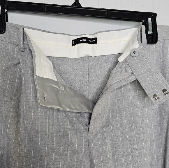 Mango MNG Gray White Pinstripe High Rise Wide Leg Pleated Trouser Womens Plus 18 - Picture 5 of 14